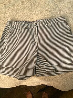 Boden Navy and White Seersucker Stripe Bermuda Shorts